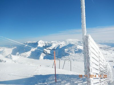Endlich oben angekommen, Pisten am Vorab Pulverschnee