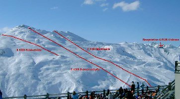 Blick vom Bergrestaurant Nova Stoba auf die gegenüberliegenden Hänge, ich habe mal die Lifte eingezeichnet.