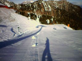 Schwarze Piste in Lusia, es waren immer wieder riesige über Nacht gefrorene Brocken auf der Piste