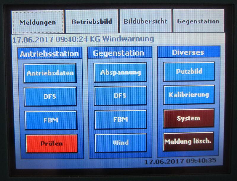 HMI :: Bildübersicht mit den Menüpunkten