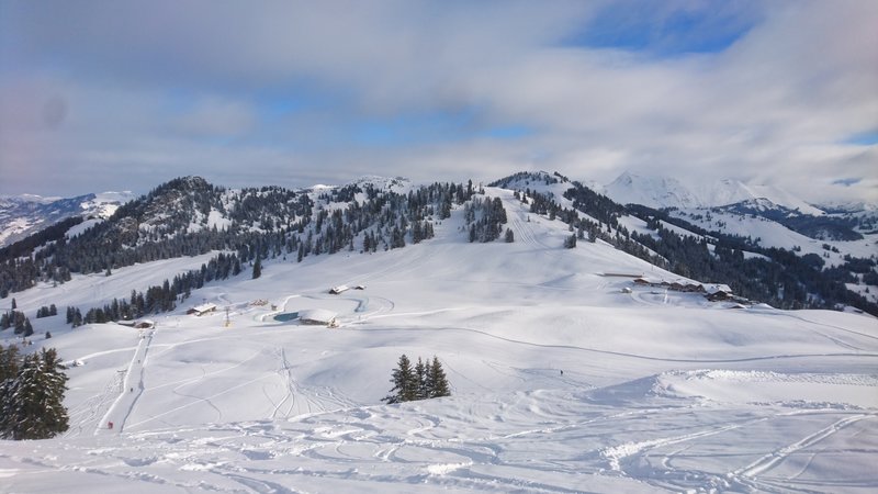 überblick über den Hornberg. Da der Sessel nur langsam lief, schenkte ich mir den Bereich heute. Hab ich im November mehr genossen.<br />Der obligatorische Imbiss im Gasthaus Hornfluh musste aber sein ;) .