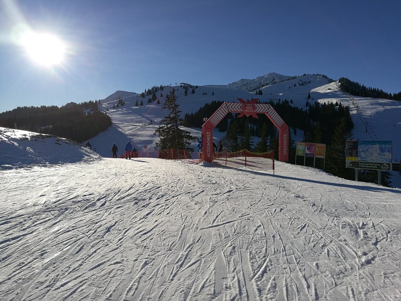 Blick vom Waldkopf auf die herrlich breiten Hänge des mittleren Sudelfelds und den Start der Freeride-Cross-Strecke (was für ein bescheuerter Name ...)
