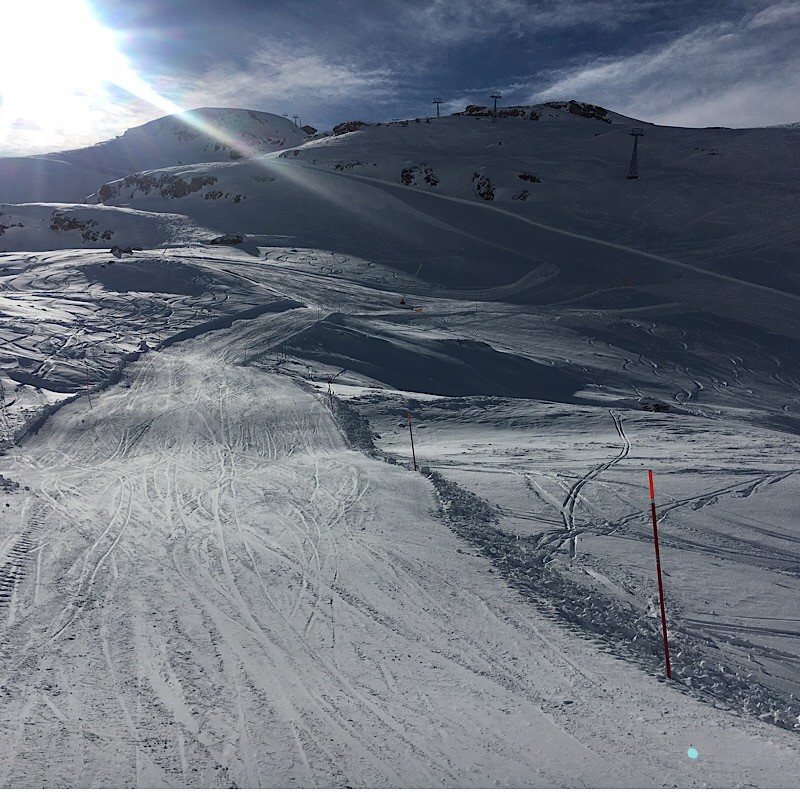 Verbindungspiste. Die bisherige Variante gibt es nicht mehr (wohl wegen Lawinengefahr)