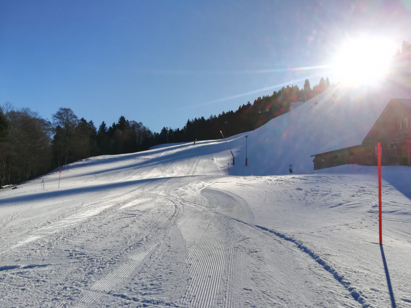 Auf der Talabfahrt Alt St. Johann, die Pistenpräparation auf der unteren Hälfte war miserabel.