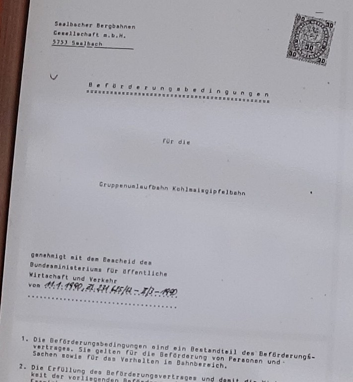 Kopf Beförderungsbedingungen mit Datum