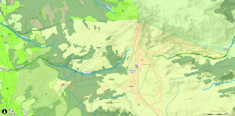 Karte Horn mit Skigebietsgrenzen und Pisten