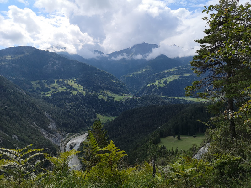 Blick über den Rhein in Richtung Carrera (in Bildmitte) und Piz Riein darüber. Wie gesagt: Die Aussicht war schön aber nichts besonderes