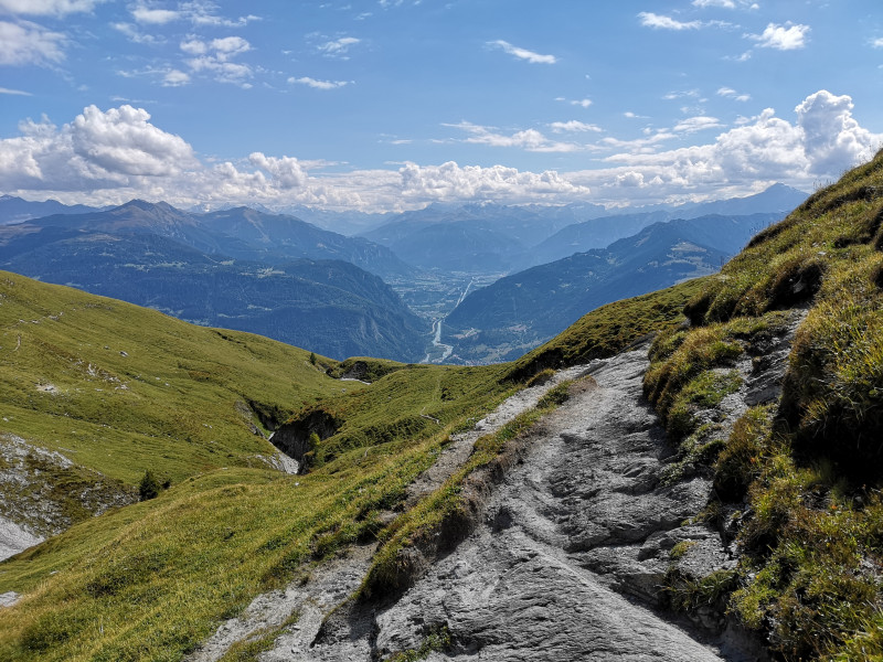 Blick ins Tal des Hinterrheins von den Gletschermühlen aus