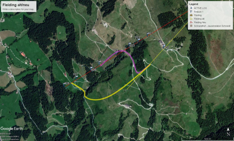 Pistenführungen bei alternativen Lagen der neuen Talstation.