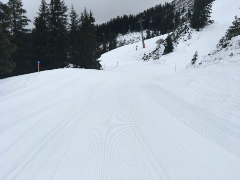Morgens noch gute Sicht - erste Spuren in der frischen Piste