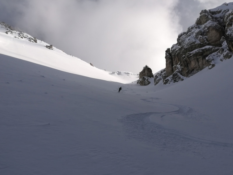 Sabine bei der Abfahrt in der Rinne