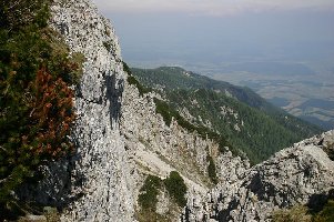 Kurzzeitig hat man einen Blick auf die wesentlich steilere Nordseite des Berges ...
