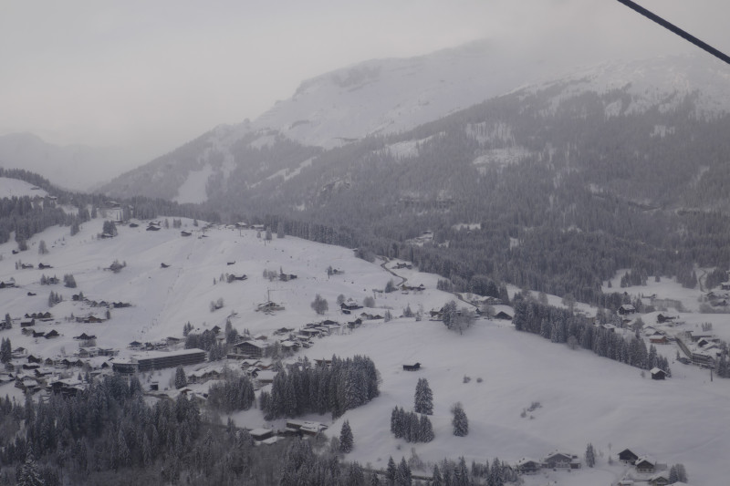 Blick zurück in die Heubergarena. Der Ifen liegt weitestgehend in den Wolken