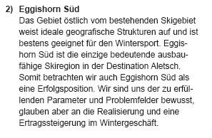 Projekt Eggishorn-Süd aus dem Geschäftsbericht 03/04.