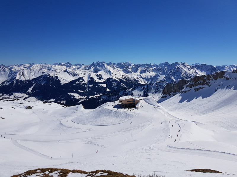 Ifenbahn Bergstation mit Allgäuer Hauptkamm.