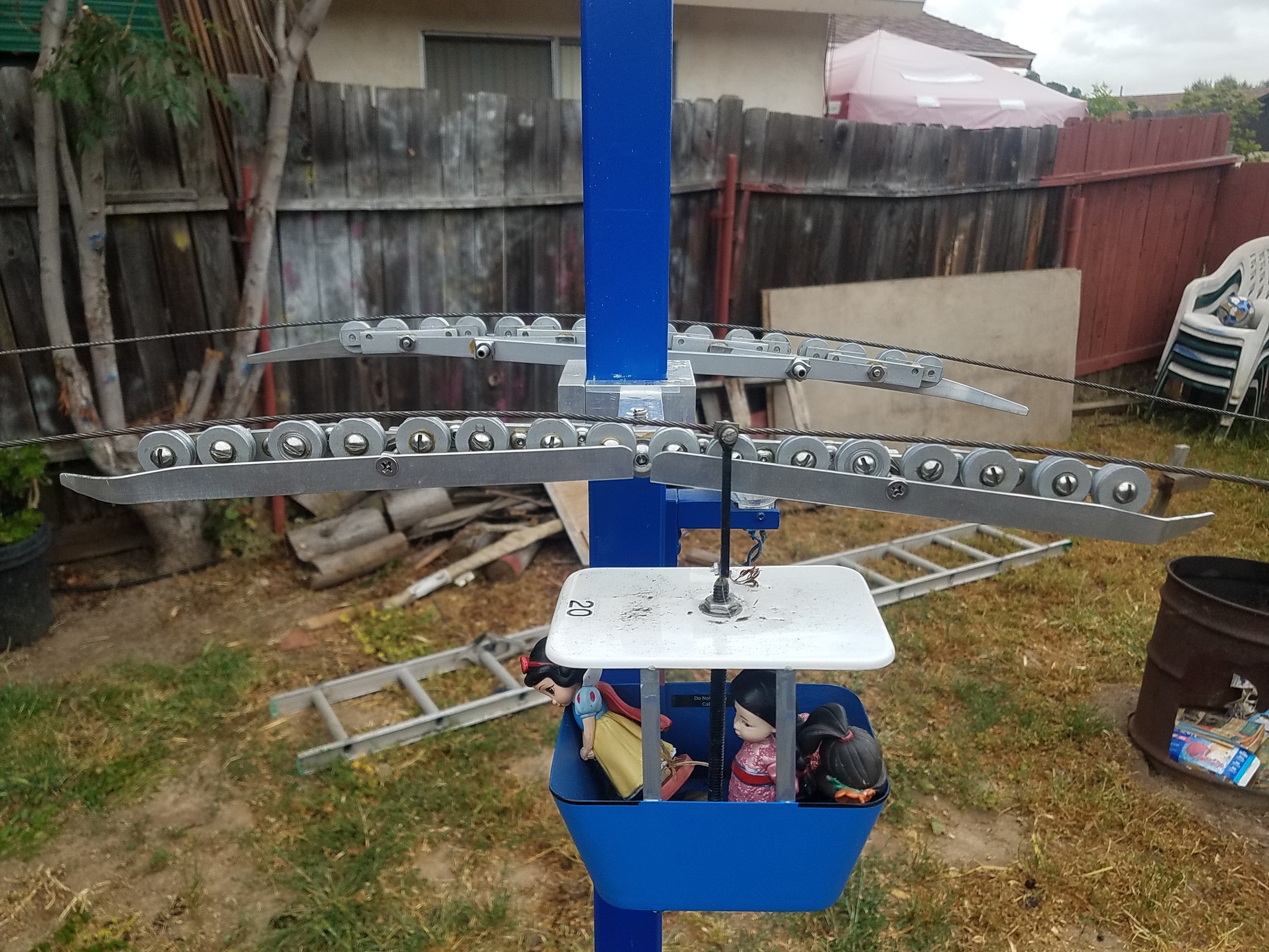 Cabin passing over 16 sheave tower batterys.  Testing.