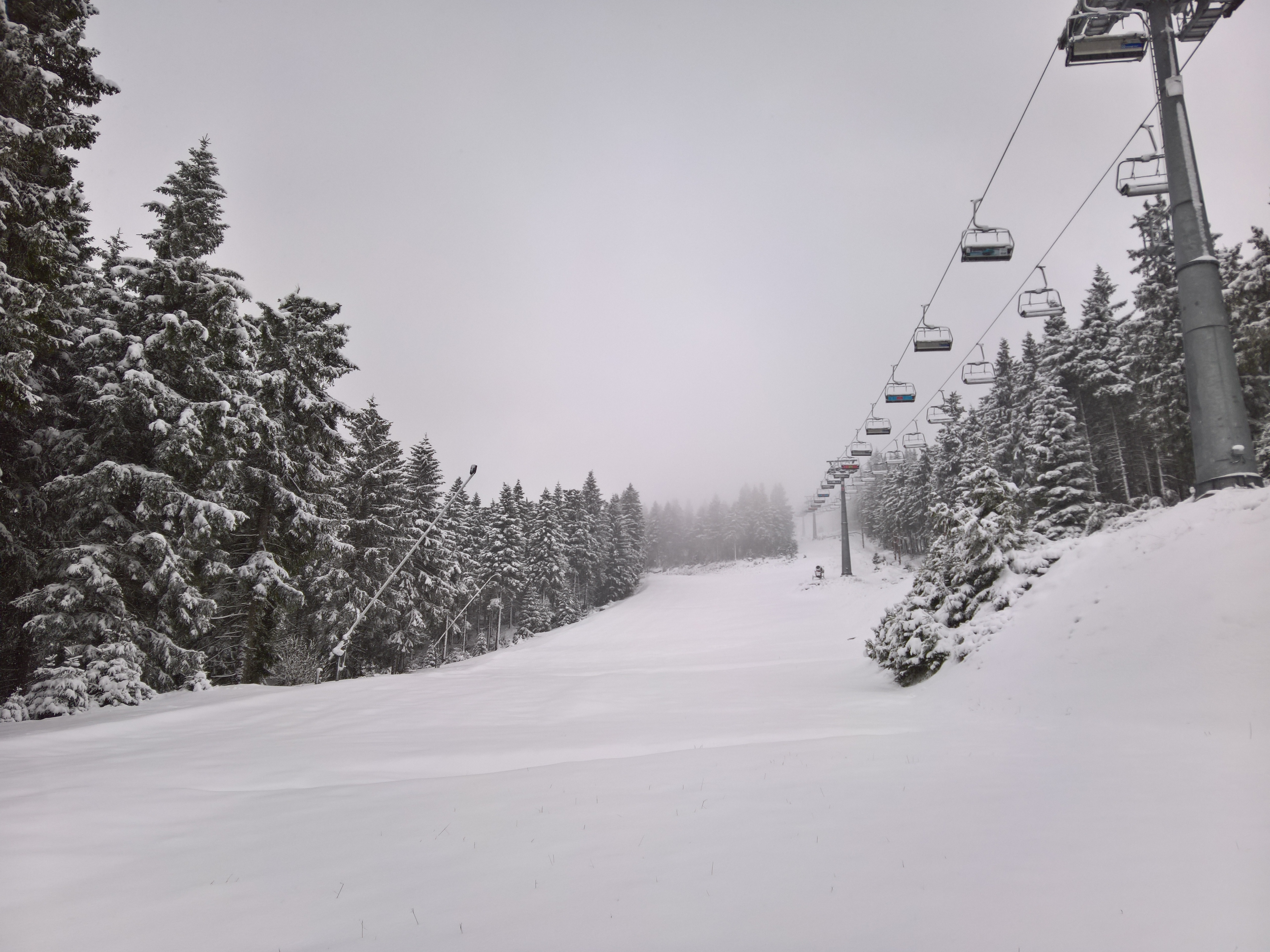 Blick bergwärts, es gilt die querenden Bäche zu umfahren sonst wird's heikel
