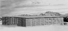 Modell des neuen Betriebsgebäudes, das im Zusammenhang mit
<br />der Sechser-Sesselbahn auf Nagens realisiert werden soll.