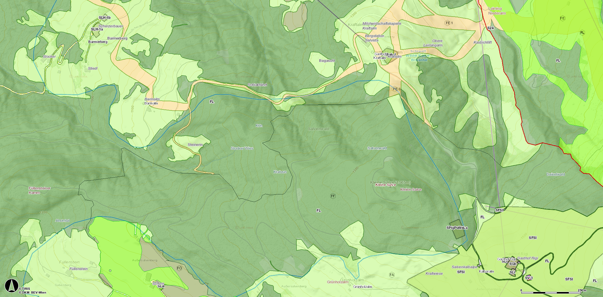 Karte aus tirisMaps, Bereich Hopfgarten/Itter, Kleine Salve