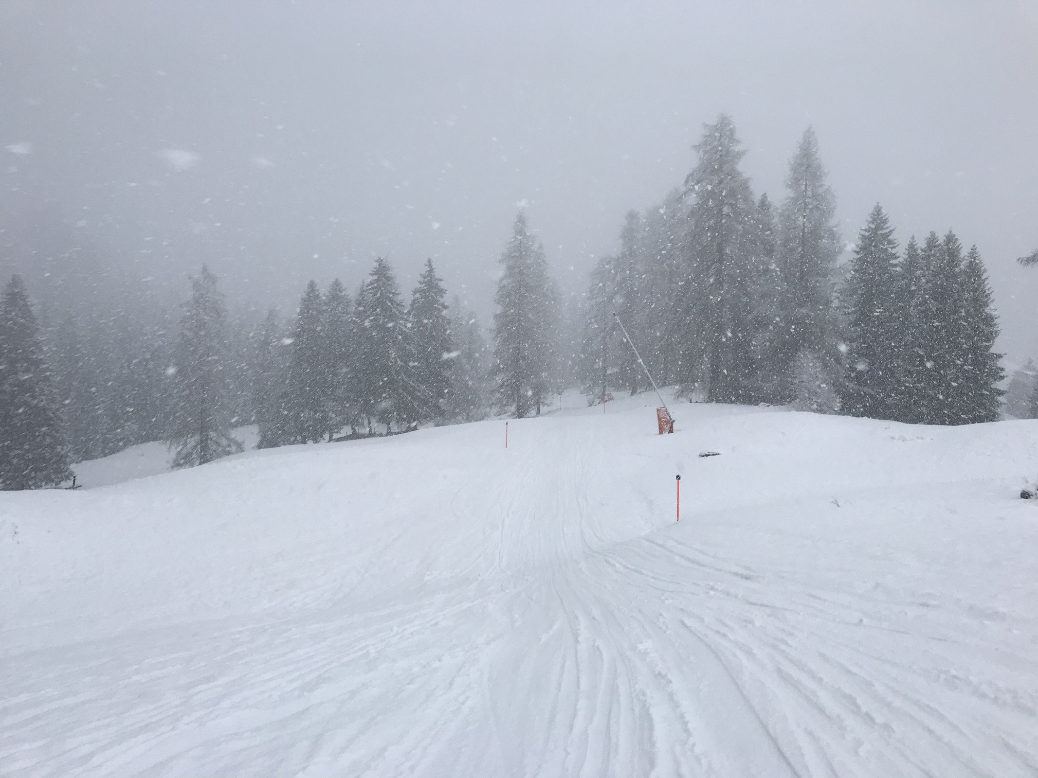 Auch in Churwalden schneit es grad noch. Kurz danach dann aber intensiver Regen. Auch in Flims.