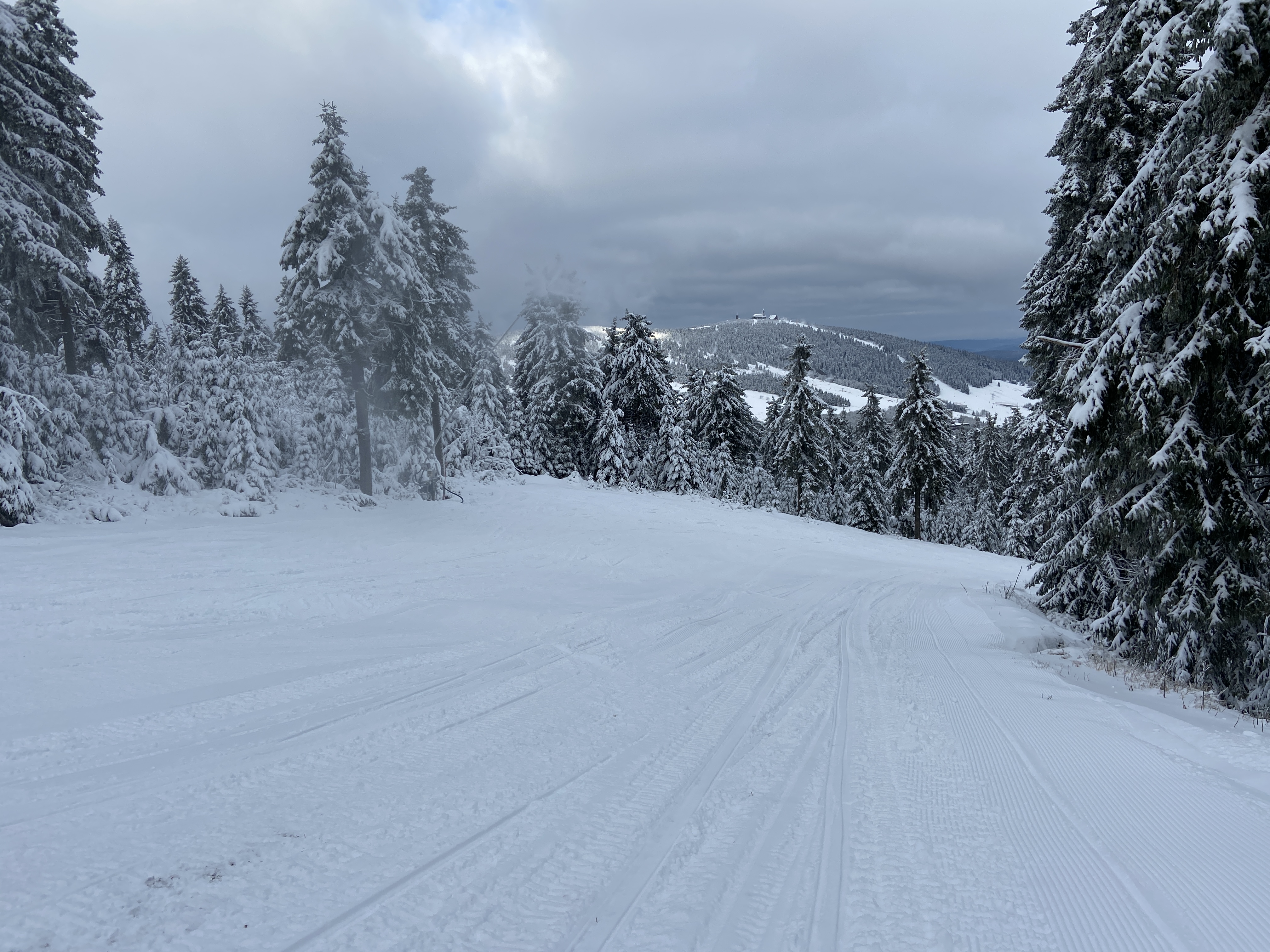 Mittelteil schon fast fertig, nur unten in der letzten Rechtskurve fehlt noch Schnee