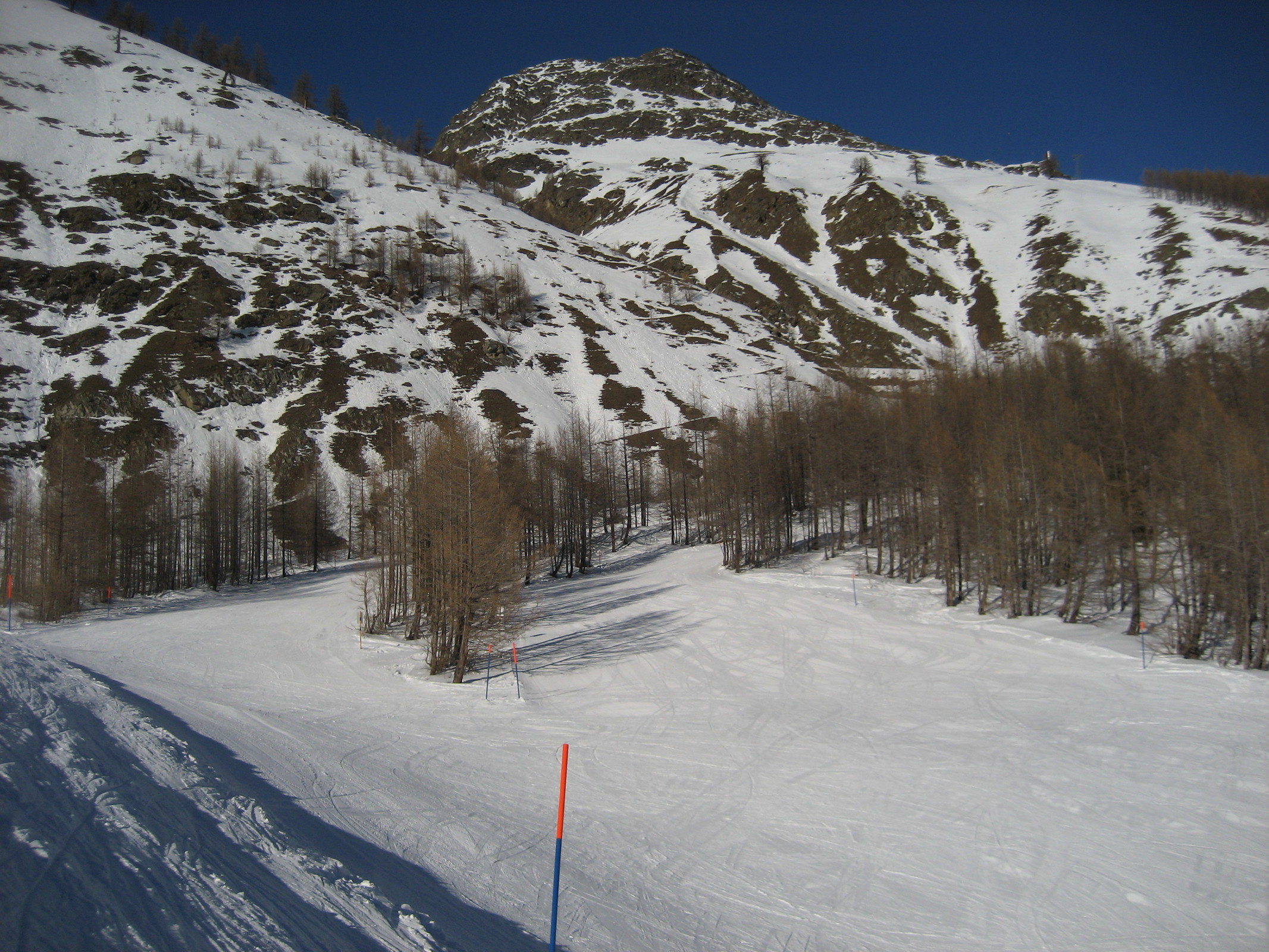 Piste 20 Stafelwald / Abfahrt "hintenrum" durch den Wald und an der Lawinenmauer entlang