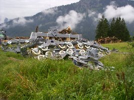 Rollenbatterien an der unteren Suttenalm mit Baumhaufen im Hintergrund