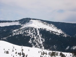 In Bildmitte die 4KSB Skyline Express und die sparsam ausgeholzten Abfahrten dazu. Rechts die ziemlich baumfreie Earl`s Bowl