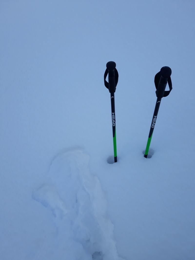 Neuschnee, Stock ist 125 cm