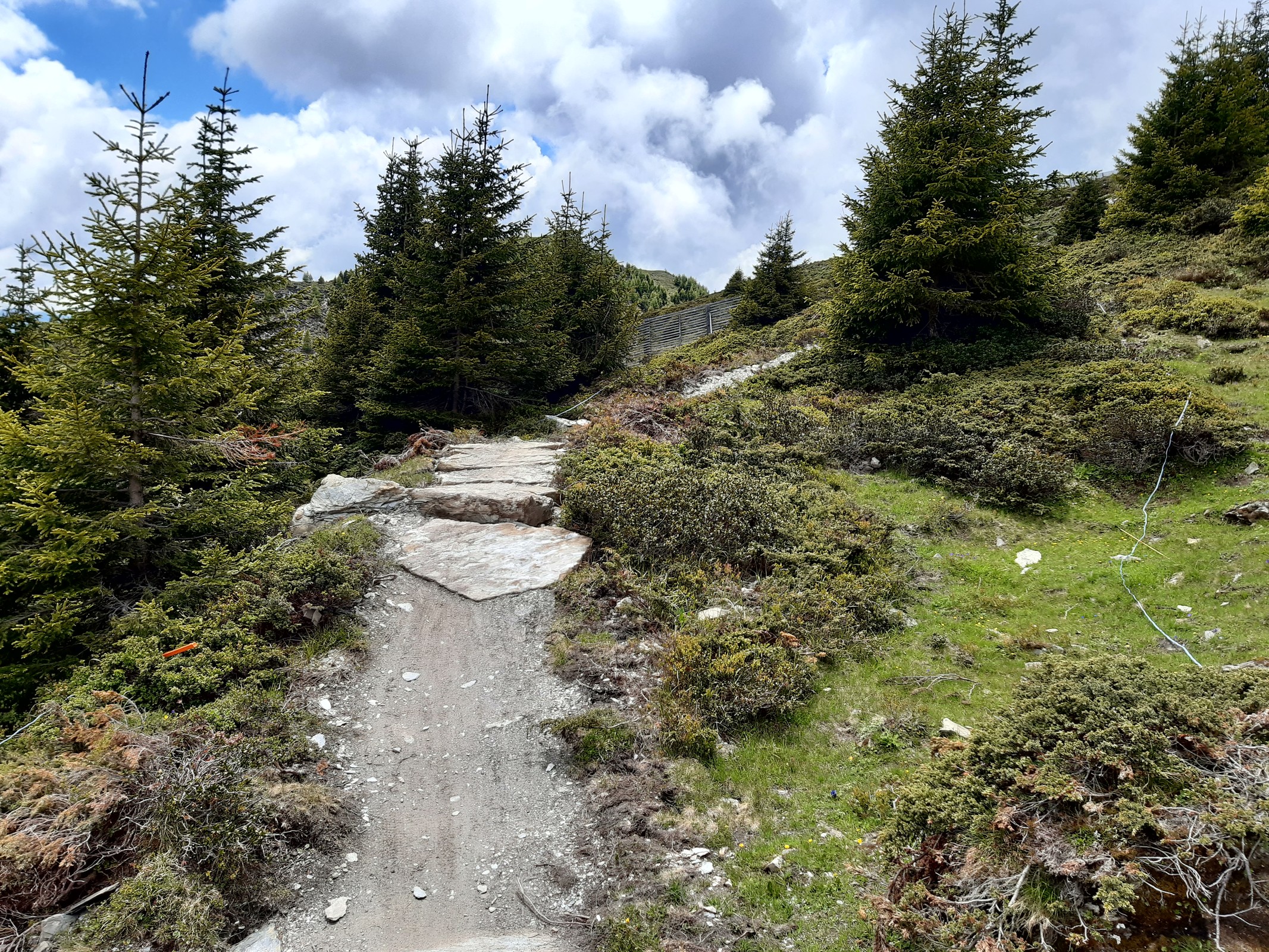 Zwischendurch sind Absätze zu überwinden. Im Bild ist ein eher kleinerer zu sehen. Die meisten Stufen kann man, wenn man nicht springen möchte, simpel runterrollen.