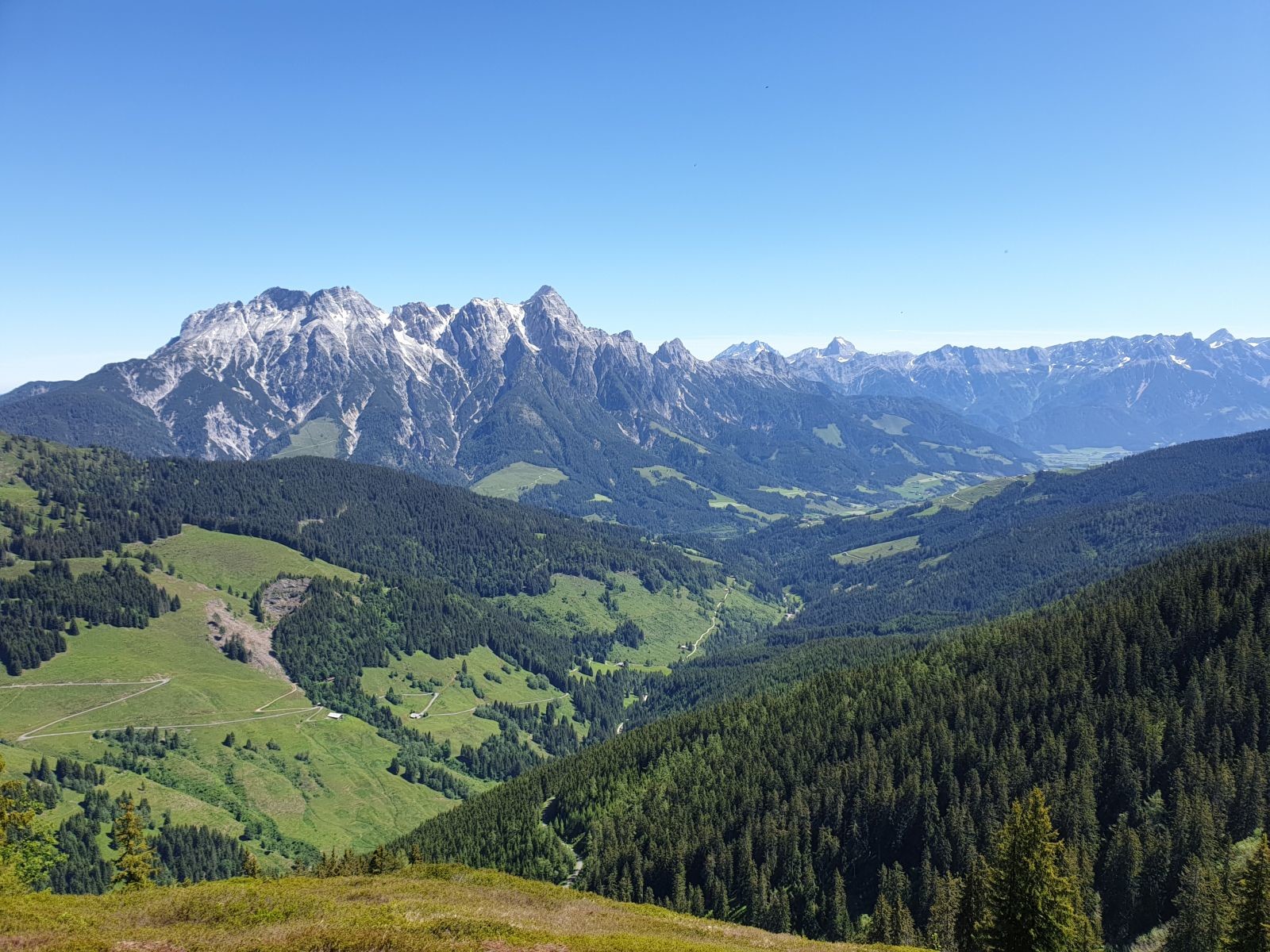 Oben der Standardblick zu den Leoganger Steinbergen