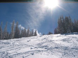 Am Start ist die &amp;quot;Peregrine&amp;quot; noch harmlos, dass sogar Eltern mit kleineren Kindern hier gefahren sind, was ich für unverantwortlich halte. Denn ab dem Standpunkt wird es für mehrere hundert Hm übel steil: Buckel und Tiefschnee, dazu die Höhe = S