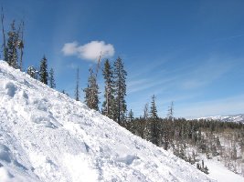 Nicht unsteil, dieser Hang, dazu noch eine  Menge unverspurter Passagen, das Ganze natürlich puderweich...