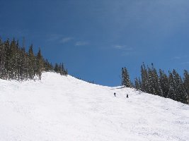 Steilhang der &amp;quot;Birds of Prey&amp;quot;, diesmal gewalzt. Ganz links außen ist es am steilsten, da wird die &amp;quot;Harakiri&amp;quot; sicher nicht mehr viel steiler sein. Und wer den besseren Schnee hat, ist ja eh klar... (Eisplatte, what`s that?)