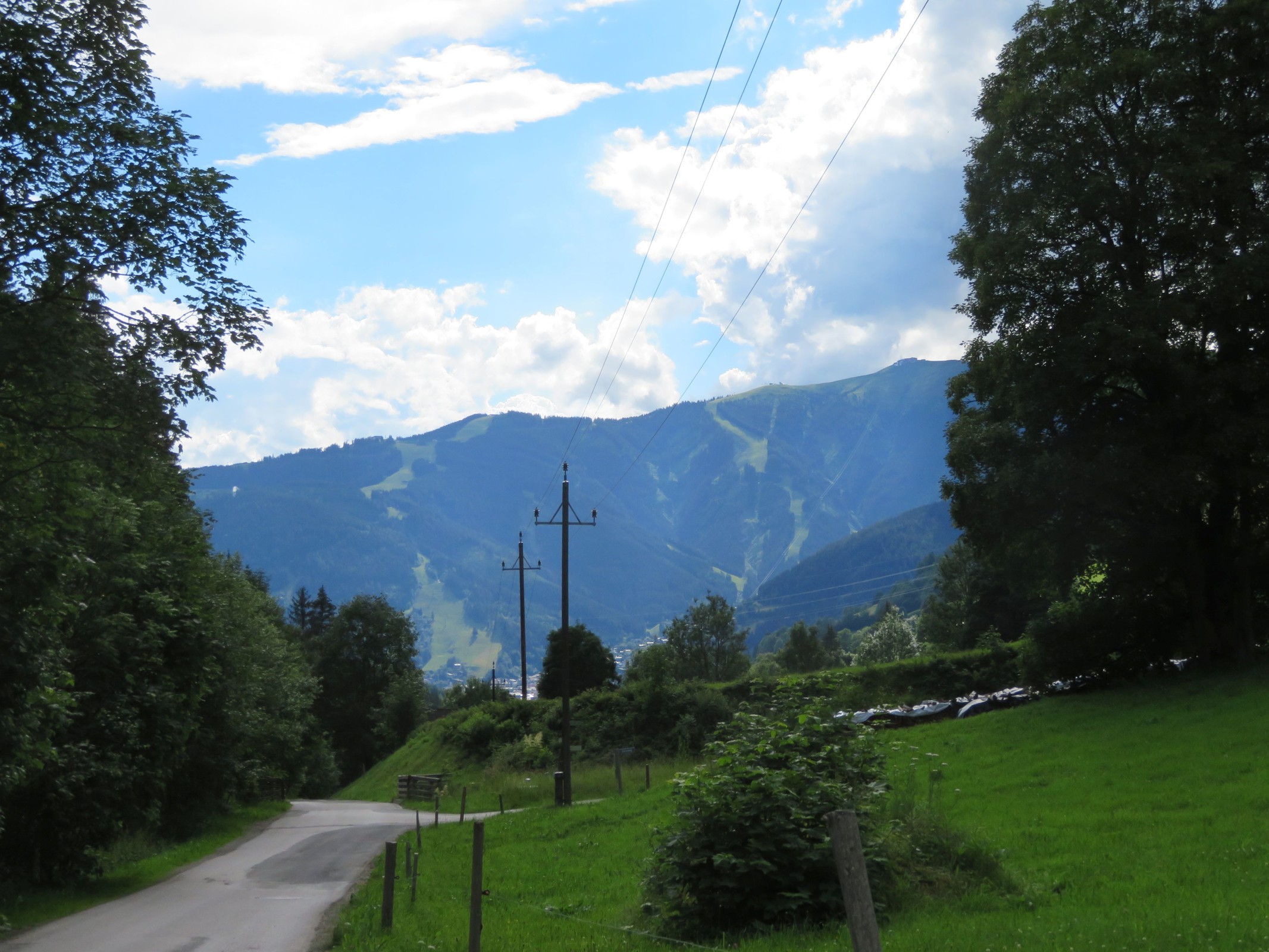 Blick talauswärts in Richtung der Schmittenhöhe. Links sieht man die Standard Abfahrt (Nr. 13) und rechts die Trass Abfahrt (Nr. 14).