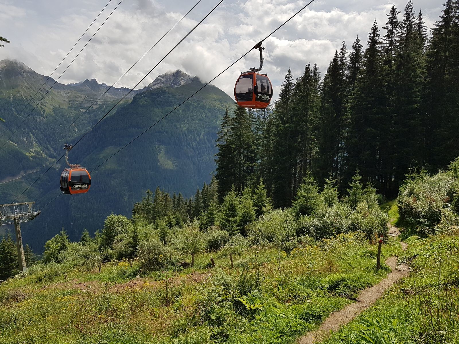 Nach der Gondelfahrt zur Mitte genießen wir den schönen Steig ins Tal.