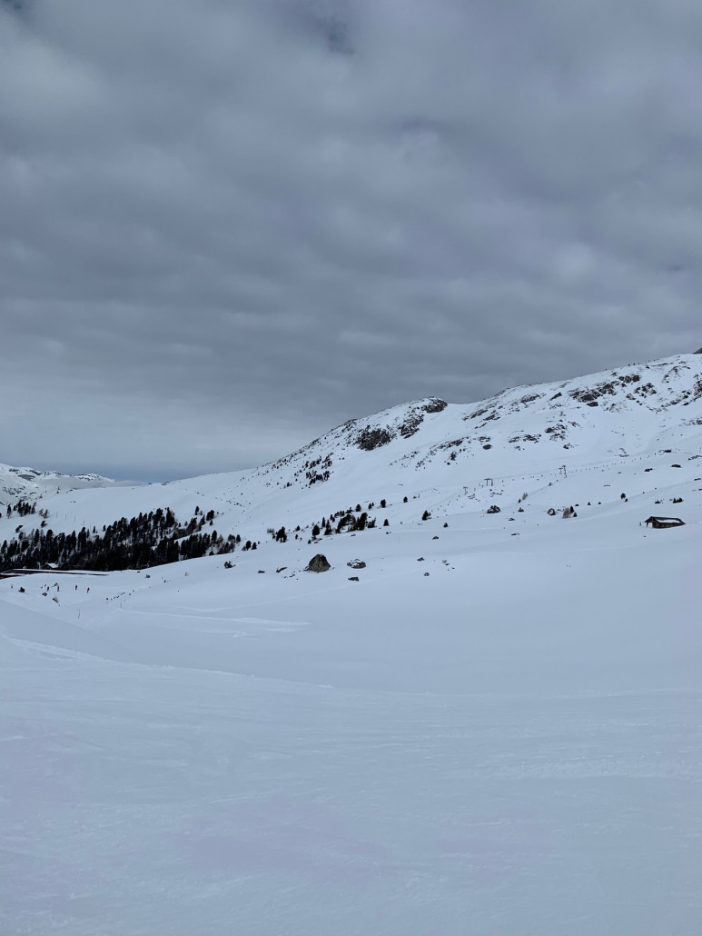 Im Sattel ist eine Piste, die nirgends im Pistenplan eingezeichnet ist, sehr schön zu fahren. (Bei Greppon Plane)