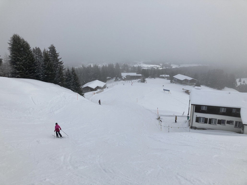 Die Pistenkombination über Tgantieni (Pisten 52a und 40a) war gestern und heute jeweils ziemlich leer und in gutem Zustand. Die noch geschlossenen Sesselbahnen Tgantieni und Scalottas trugen sicher dazu bei.