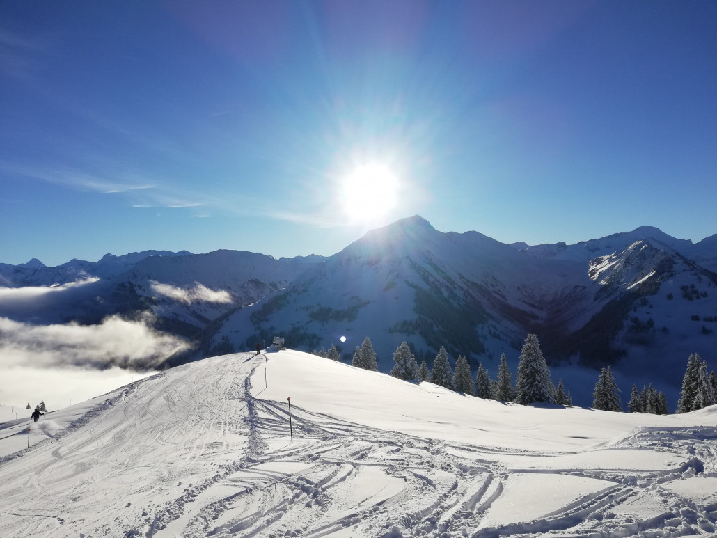 Oben. Nach Wochen des Nebels oder schlechten Wetters, war dat herrlich.