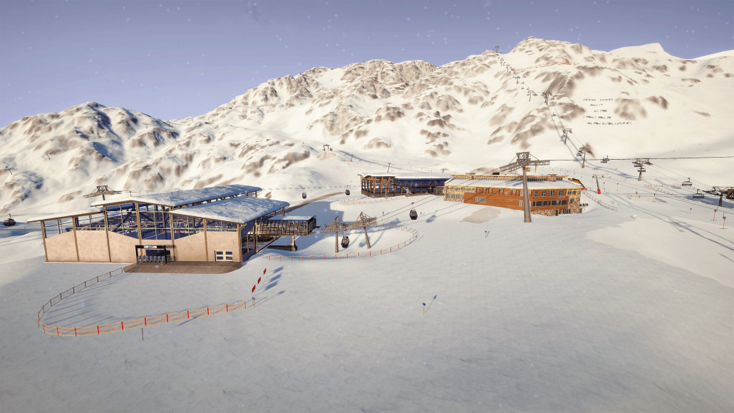 Talstation der Kristallspitzbahn im Hintergrund das Bergrestaurant Mittagssattel und die Bergstation der Dorfbahn. Rechts sieht man den Christbödenlift und die Falkeneckbahn (name wird vermutlich noch geändert)