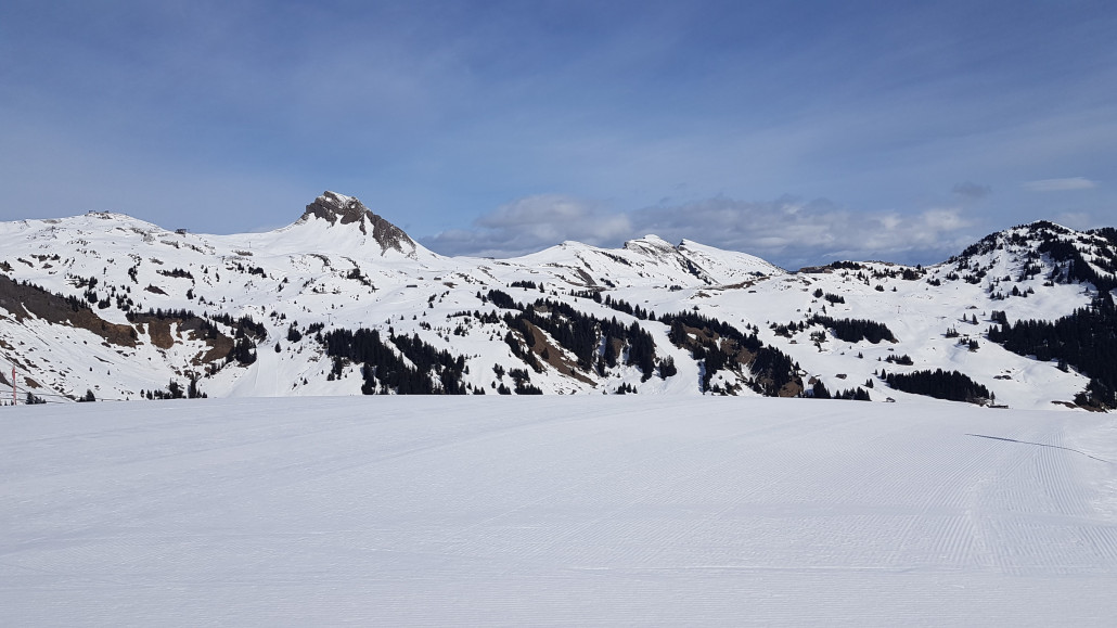 Pisten auch am Mittag kaum zerfahren. Der langsame Schnee war den meisten wohl zu mühsam.