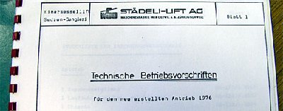 Titelblatt der Anleitung zum neuen Antrieb der Sesselbahn, montiert durch WSO anno 1976 (Quelle: Archiv Bergbahnen Sedrun)