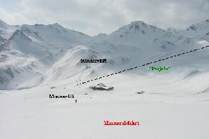 Blick von der Masnerabfahrt kurz vor Querung des Masnerliftes