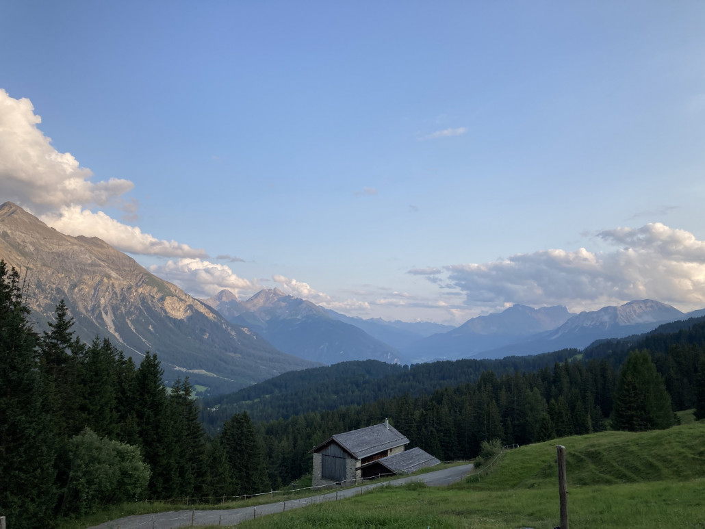 Etwa die Hälfte des Aufstiegs erfolgte entlang der Piste 54. Im Winter verläuft die Abfahrt in diesem Bereich über die hier zu sehende Strasse.