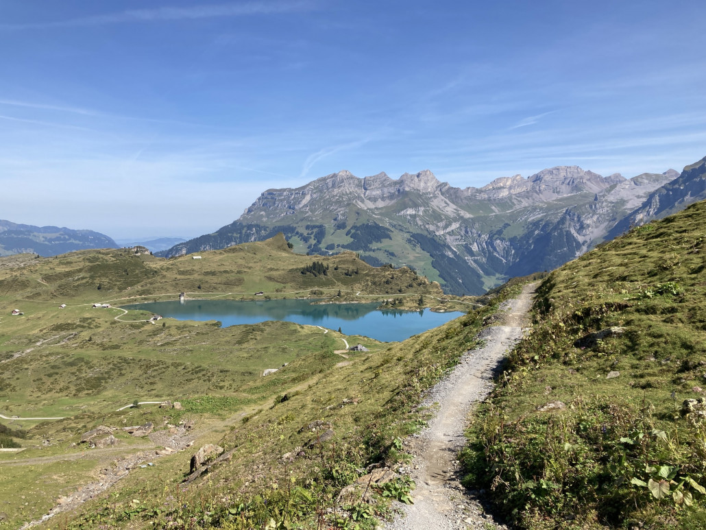 Jochpass Trail. Eigentlich der Haupttrail. Der Weg schlängelt sich mehrheitlich entlang der Pisten ins Tal und ist relativ lang und einfach. Viele Strassenquerungen und stellenweise viel Kies. Fand ich ok, aber nach zwei Wiederholungen etwas monoton.
