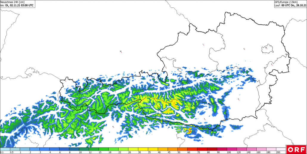GFS Neuschnee Montag 1. Nov 2021