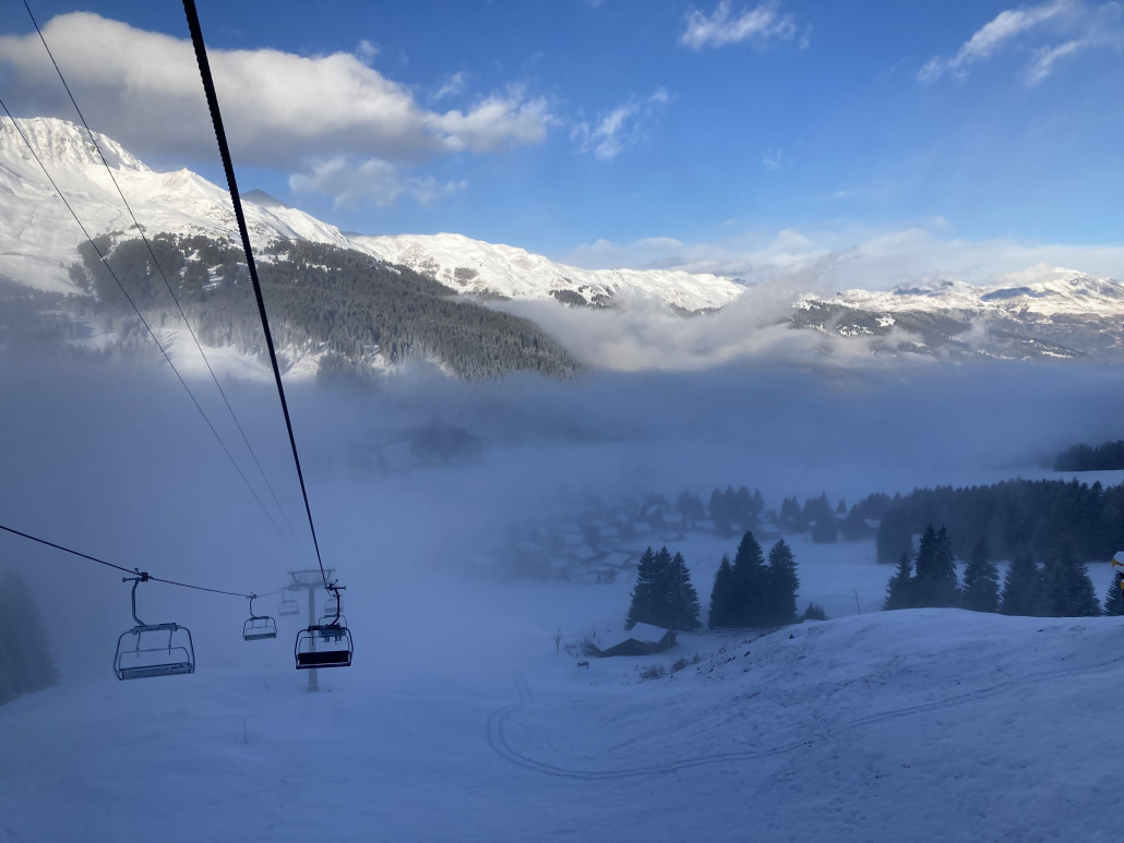 Talfahrt mit dem Sessellift Heimberg, ebenfalls das erste Mal heut.
