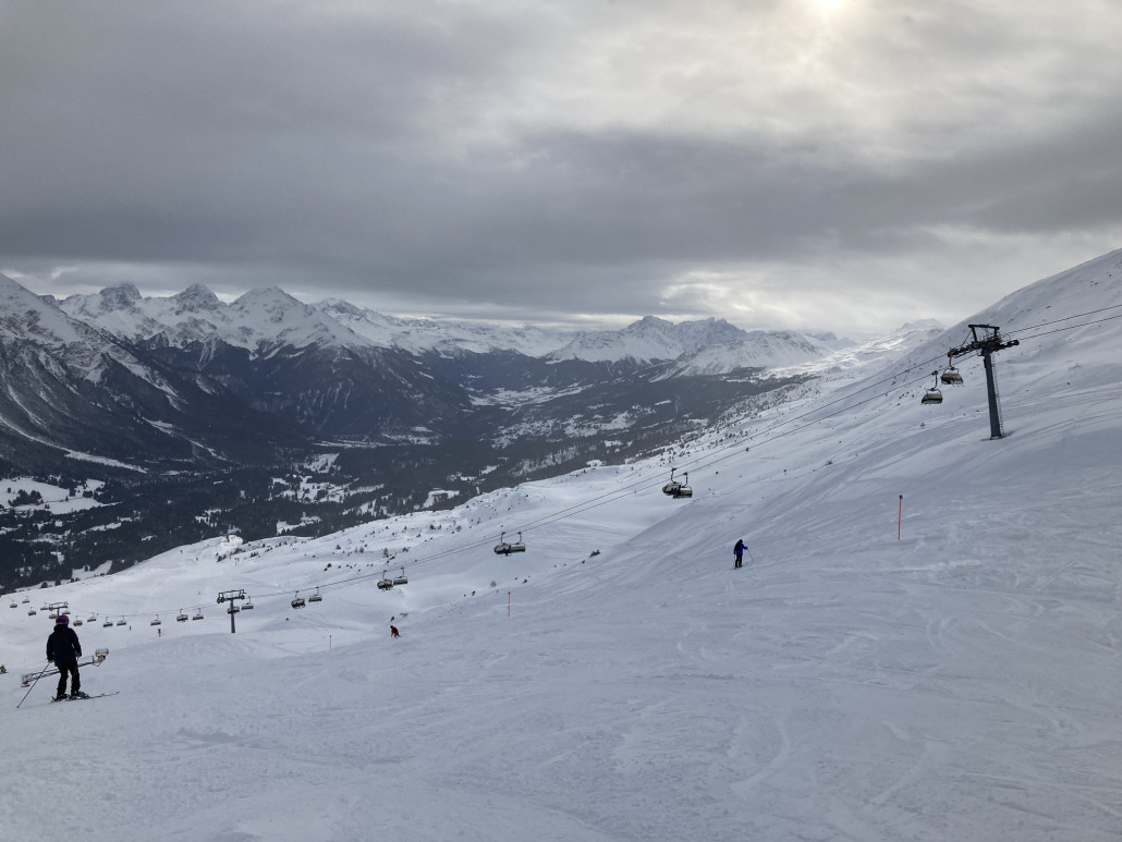Lavoz, Piste 60a. Der obere, steilere Teil gefiel mir nicht so richtig: voll, zerfahren und noch schmal.