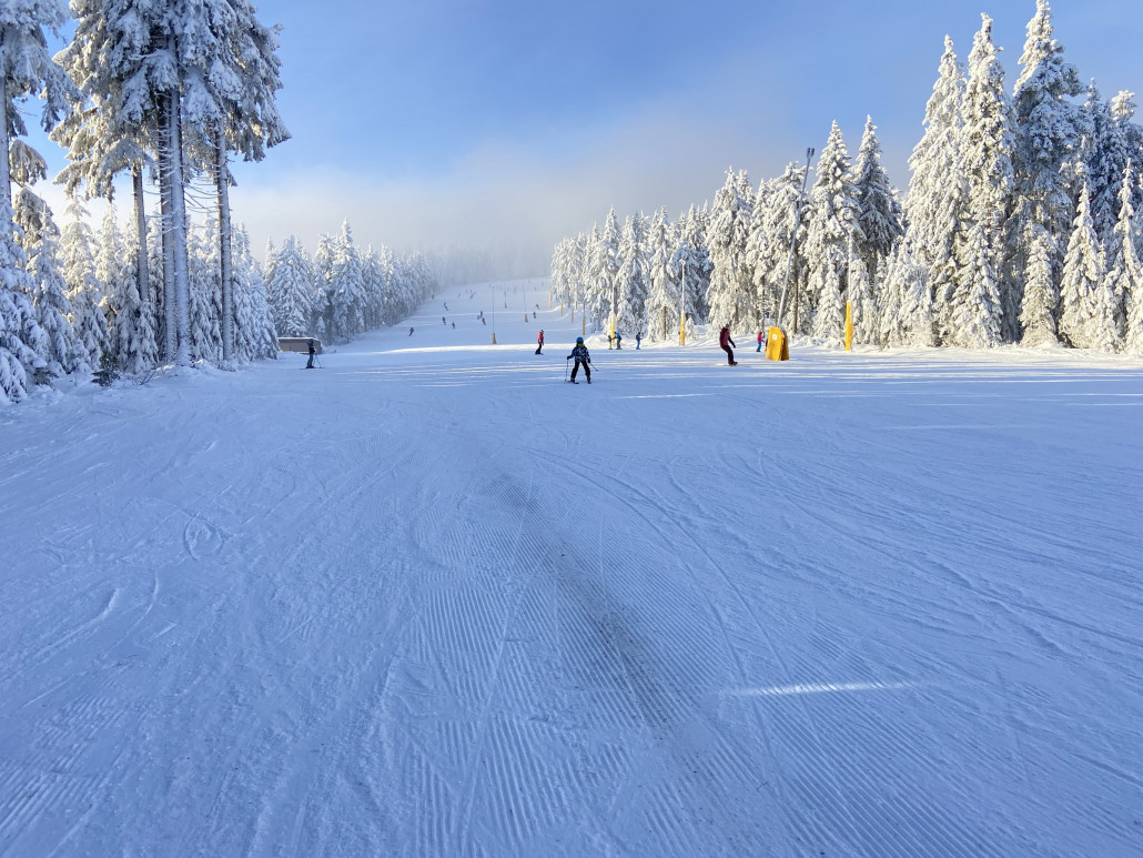 Gleiche Stelle mit Blick bergwärts, hier ein unübliches Steinfeld