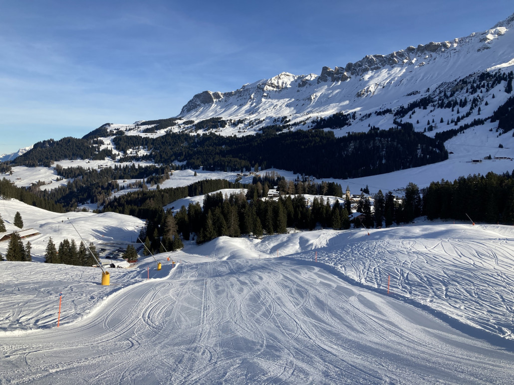 Proschieri. Perfekt! Hart gepresster Pulver, noch mit frischen Rillen versehen und menschenleer. Die Talabfahrt nach Churwalden war ok und sehr schnell.